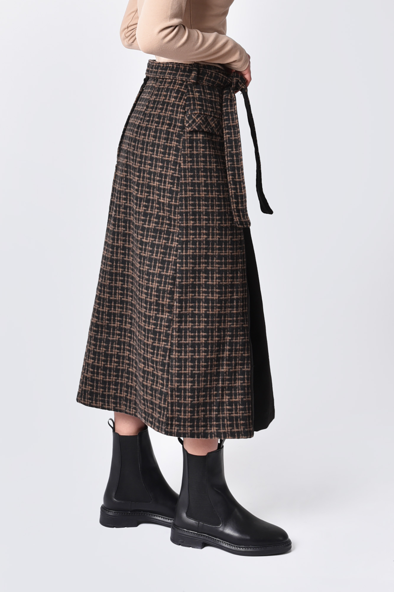 دامن پشمی پیلی دار چهار خانه