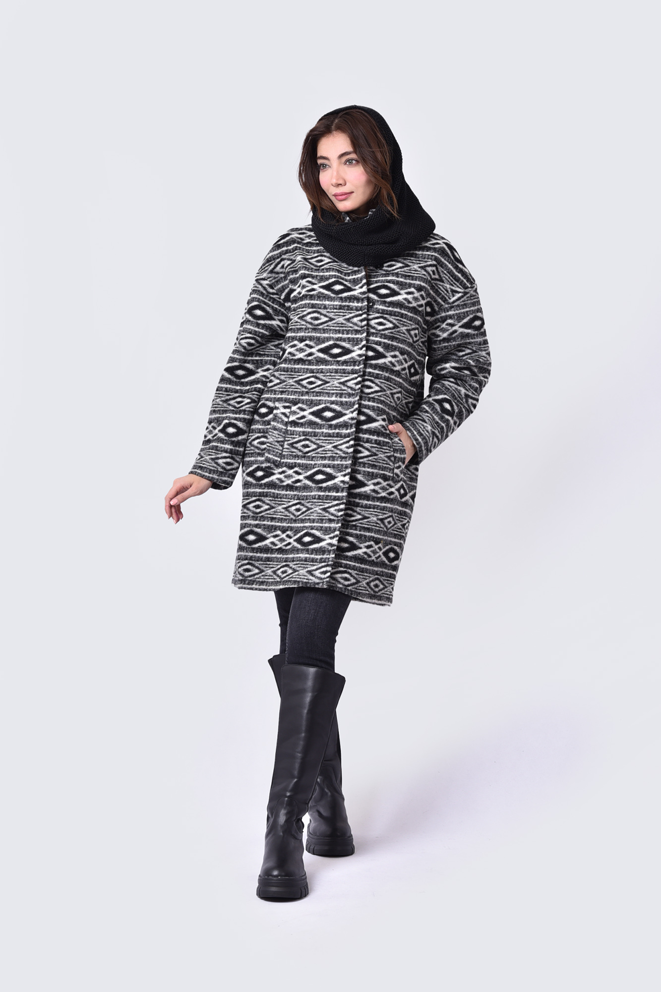 پالتو پشمی یقه ایستاده طرحدار