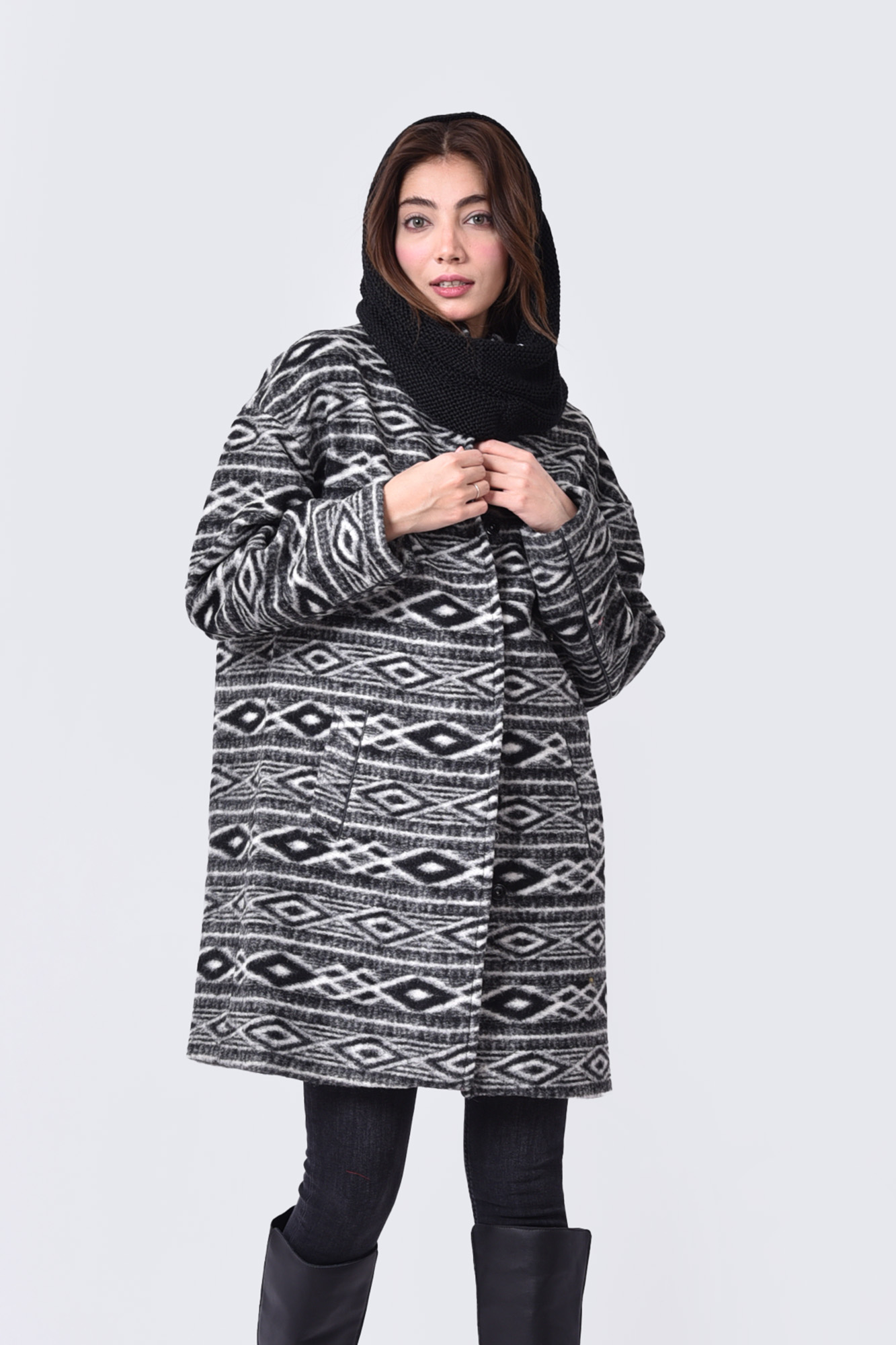 پالتو پشمی یقه ایستاده طرحدار