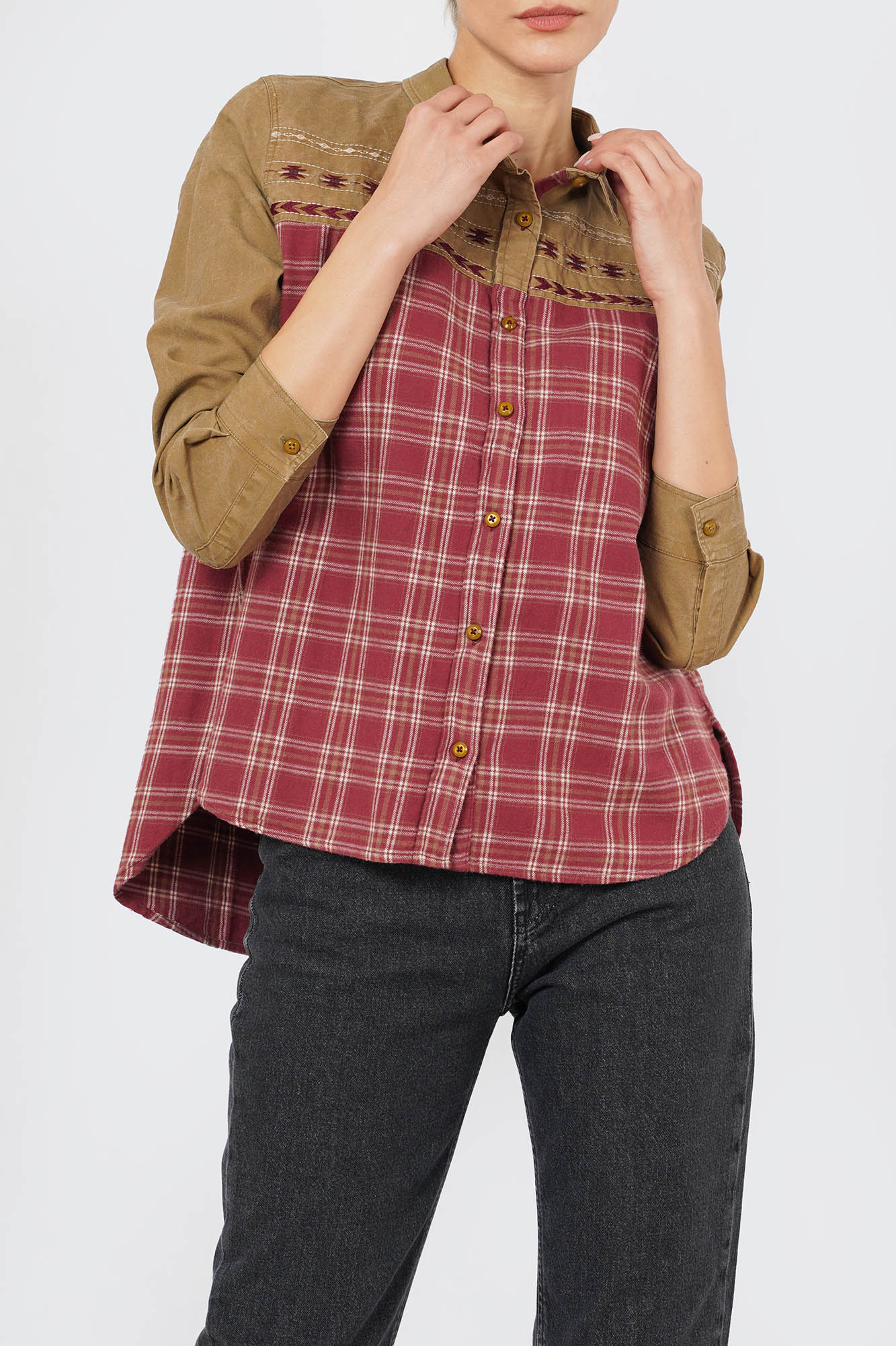 شومیز آستین بلند ترکیبی