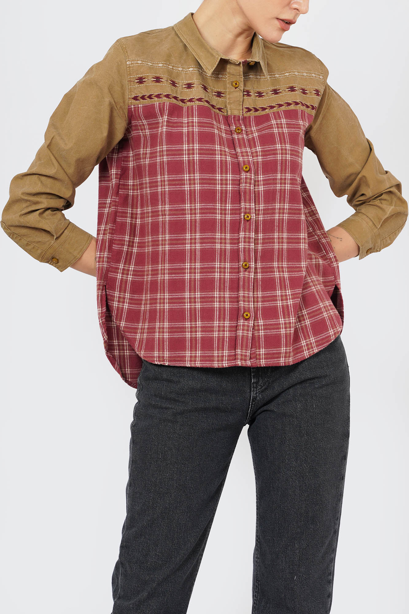 شومیز آستین بلند ترکیبی