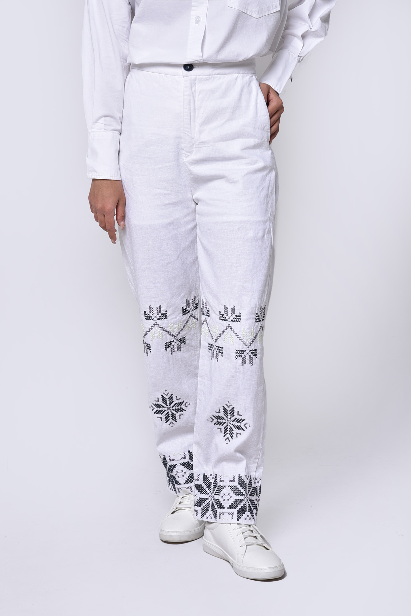 شلوار لینن گلدوزی دار