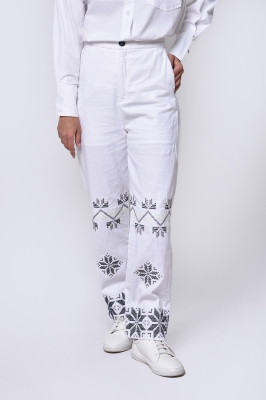 شلوار لینن گلدوزی دار