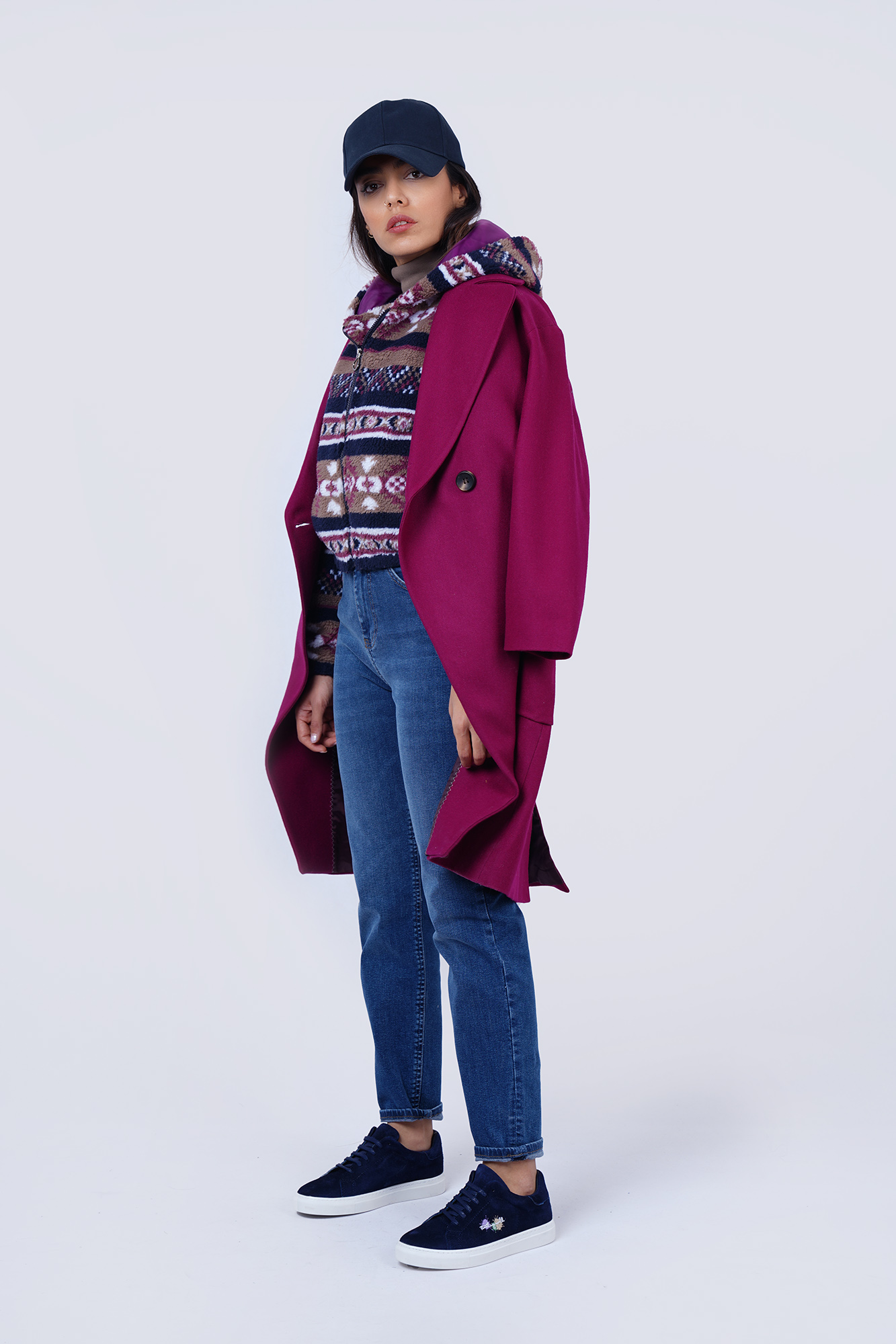 پالتو بلند یقه انگلیسی تک دکمه