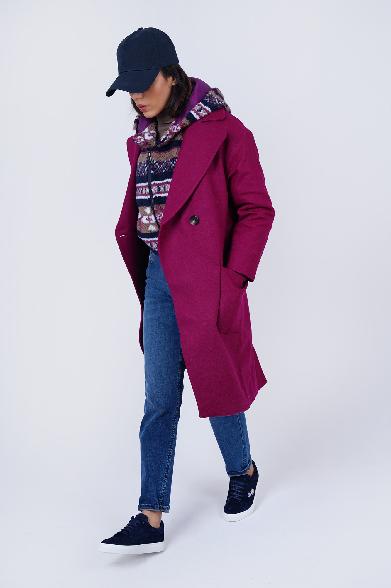 پالتو بلند یقه انگلیسی تک دکمه