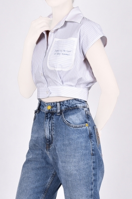 شومیز آستین سرخود چاپی کراپ