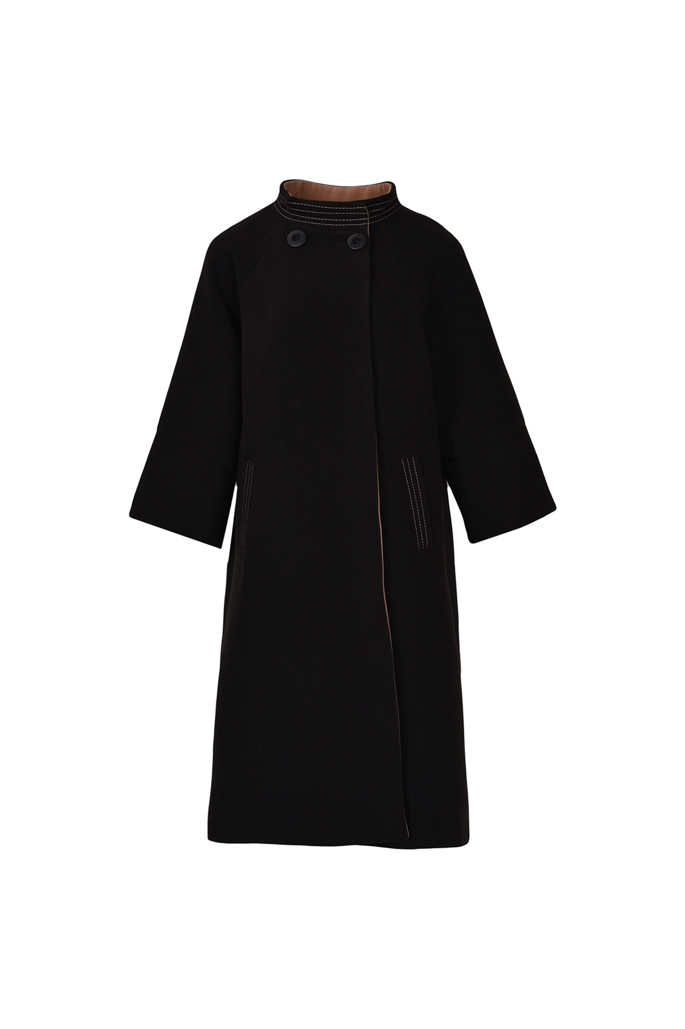 پالتو بلند یقه ایستاده با دوخت تزیینی