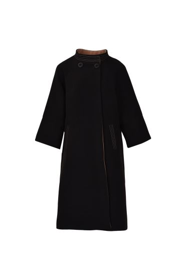 پالتو بلند یقه ایستاده با دوخت تزیینی