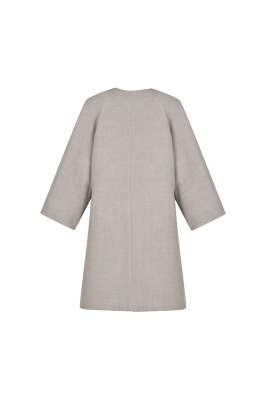 پالتو بلند آستین رگلان یقه گرد با دوخت تزیینی