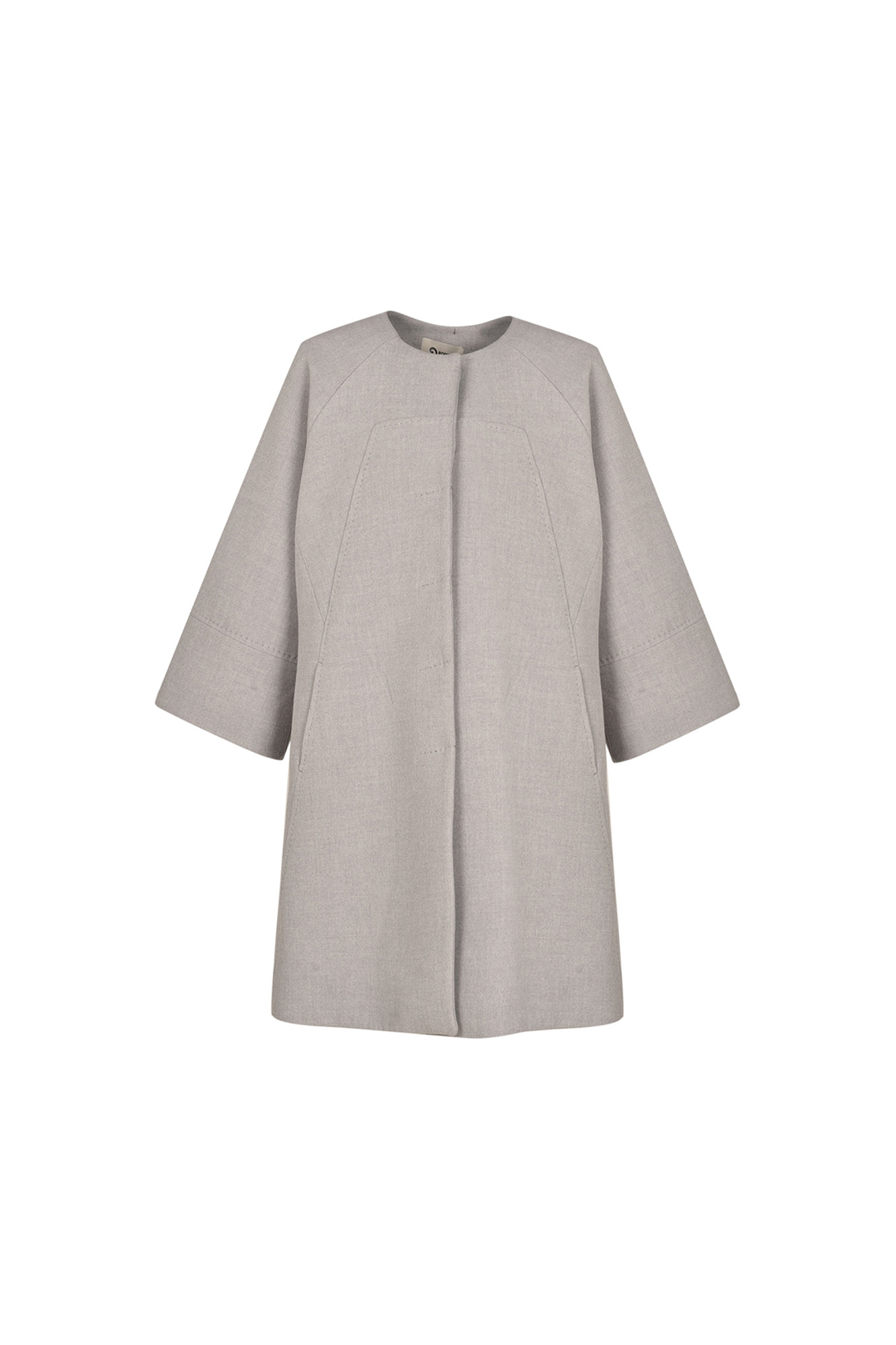 پالتو بلند آستین رگلان یقه گرد با دوخت تزیینی