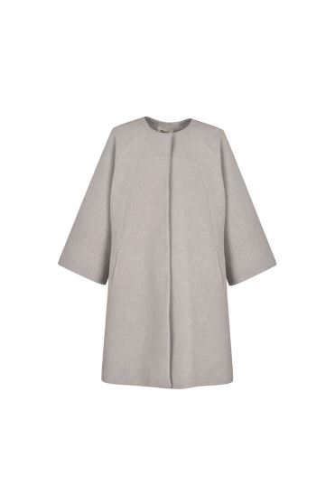 پالتو بلند آستین رگلان یقه گرد با دوخت تزیینی