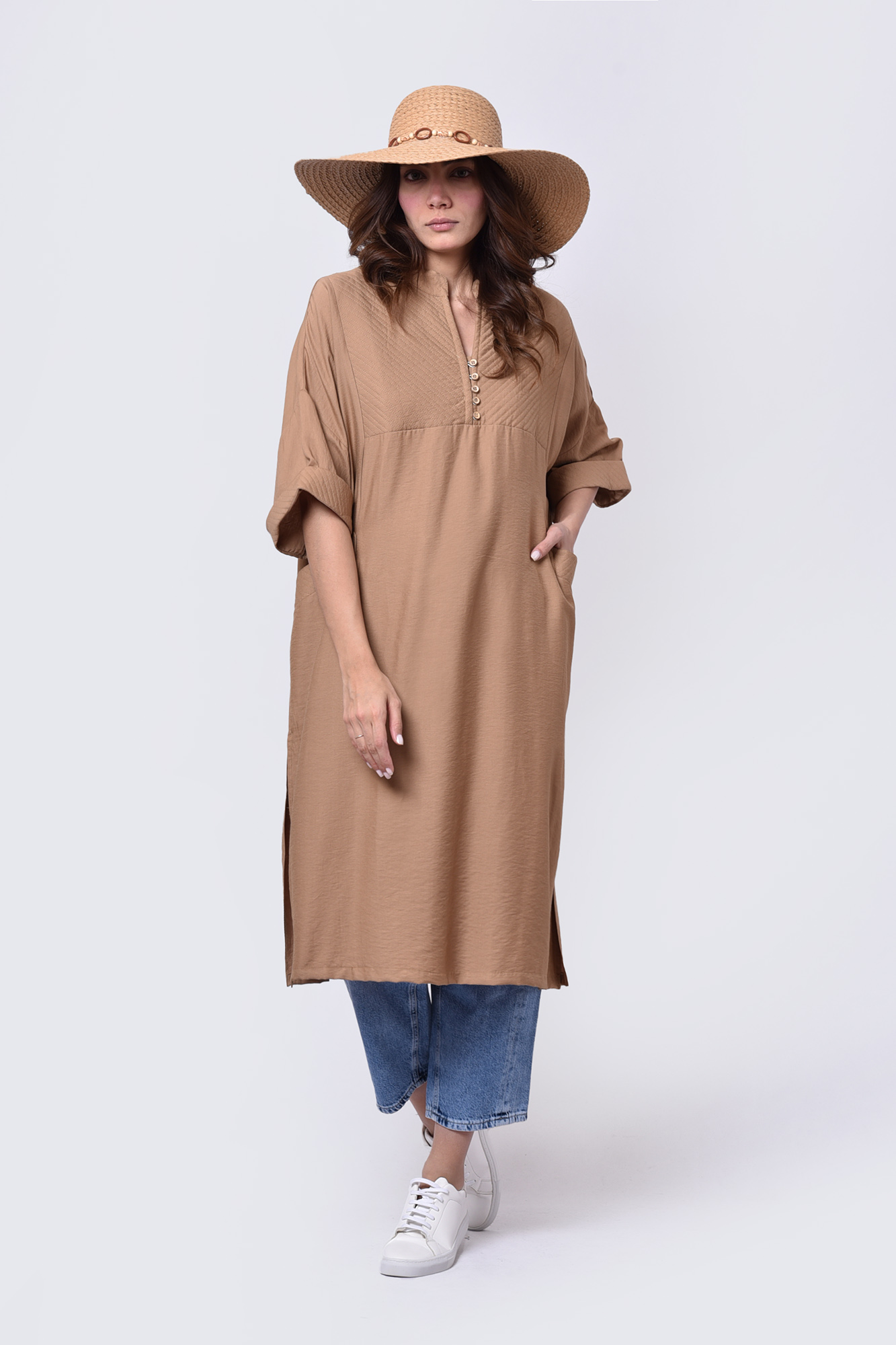 مانتو جلو بسته بلند پنبه دوزی