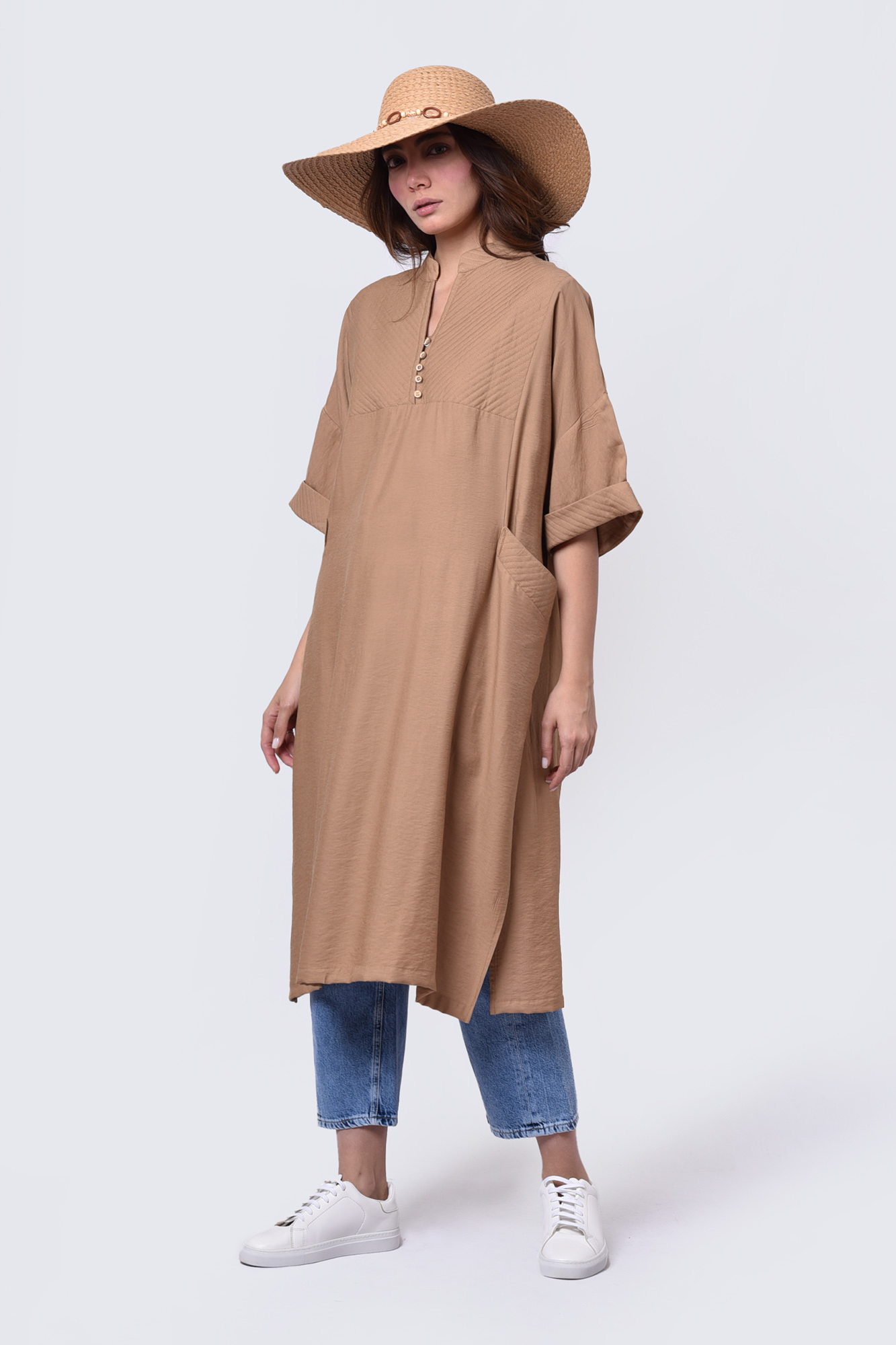 مانتو جلو بسته بلند پنبه دوزی