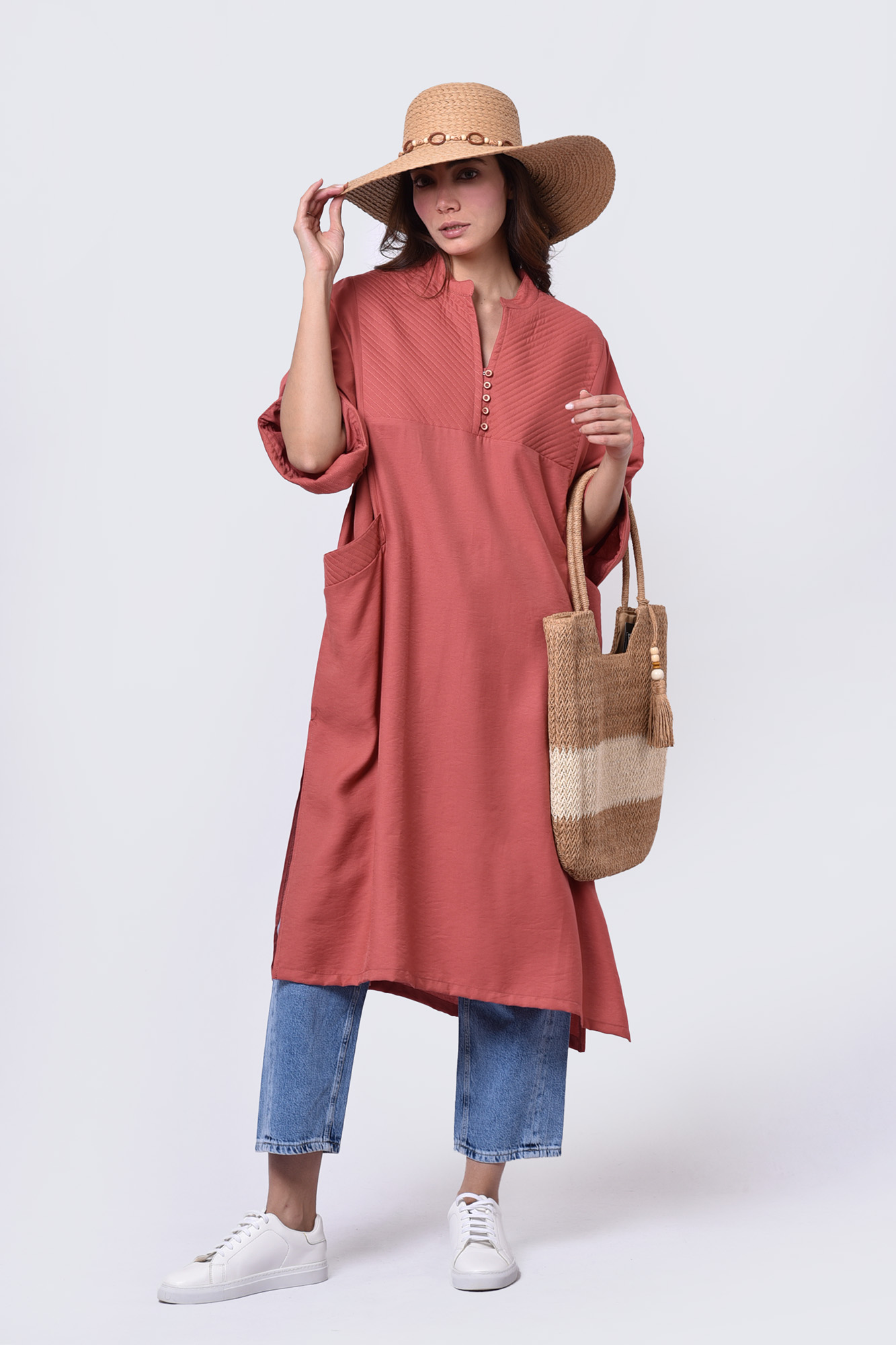 مانتو جلو بسته بلند پنبه دوزی