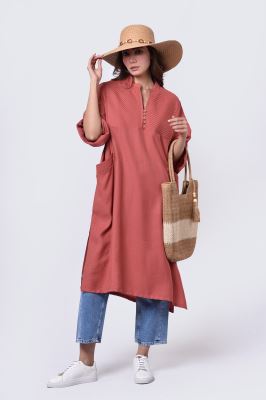 مانتو جلو بسته بلند پنبه دوزی