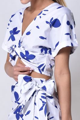 بلوز آستین کوتاه پیش گره دار