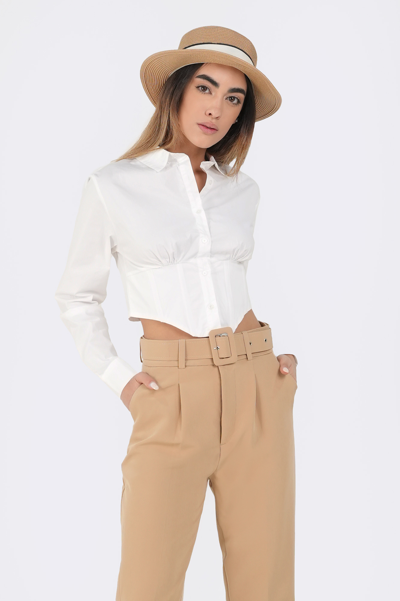 شومیز آستین بلند اسلیم کراپ فنر دار