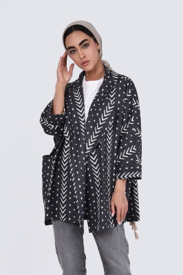 مانتو کیمونو یقه انگلیسی طرح دار لینن