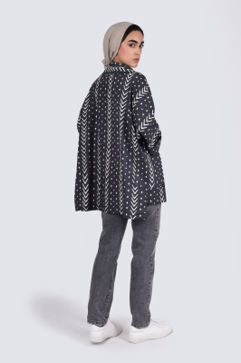 مانتو کیمونو یقه انگلیسی طرح دار لینن