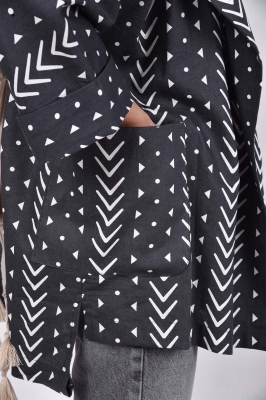 مانتو کیمونو یقه انگلیسی طرح دار لینن