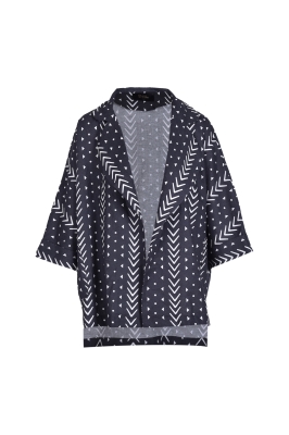 مانتو کیمونو یقه انگلیسی طرح دار لینن