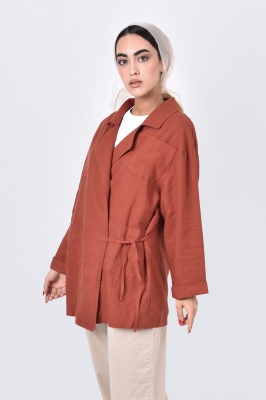 مانتو یقه انگلیسی جیب دار بندینک دار