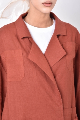 مانتو یقه انگلیسی جیب دار بندینک دار