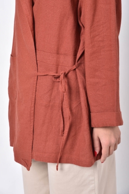 مانتو یقه انگلیسی جیب دار بندینک دار