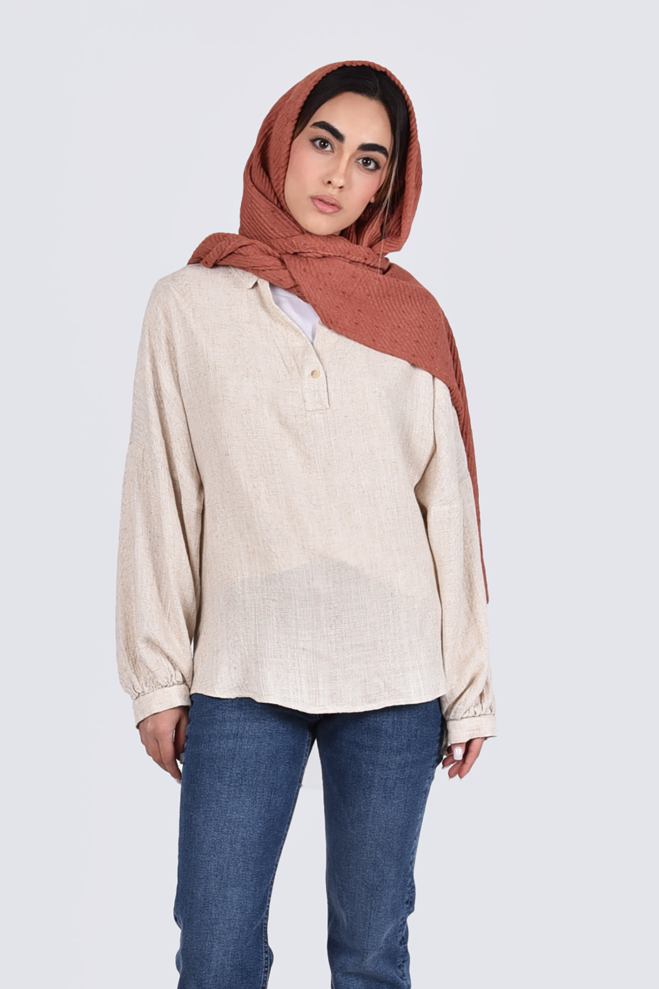 شومیز کیمونو لینن چین دار