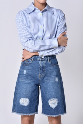 شومیز آستین بلند کراپ چهارخانه