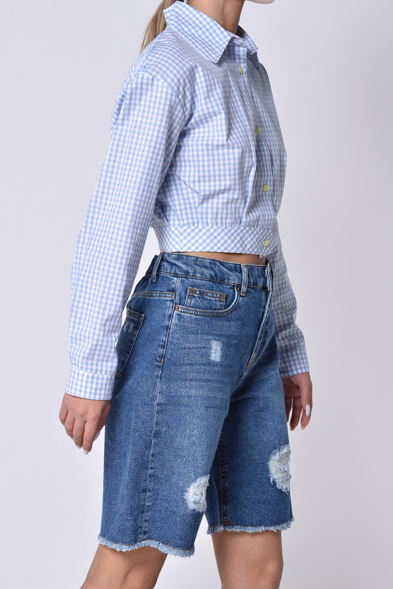 شومیز آستین بلند کراپ چهارخانه