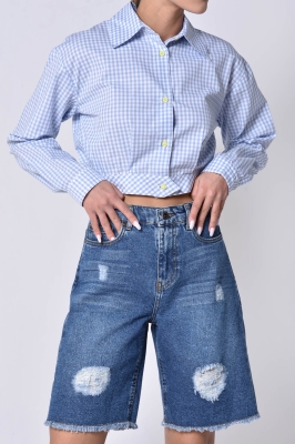 شومیز آستین بلند کراپ چهارخانه