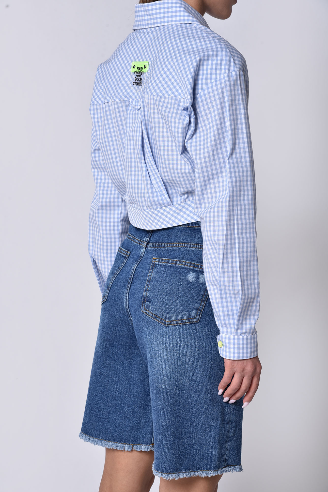 شومیز آستین بلند کراپ چهارخانه