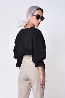 بلوز آستین بلند کراپ پیلی دار