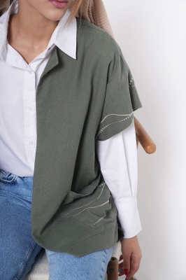 مانتو لینن گلدوزی دار