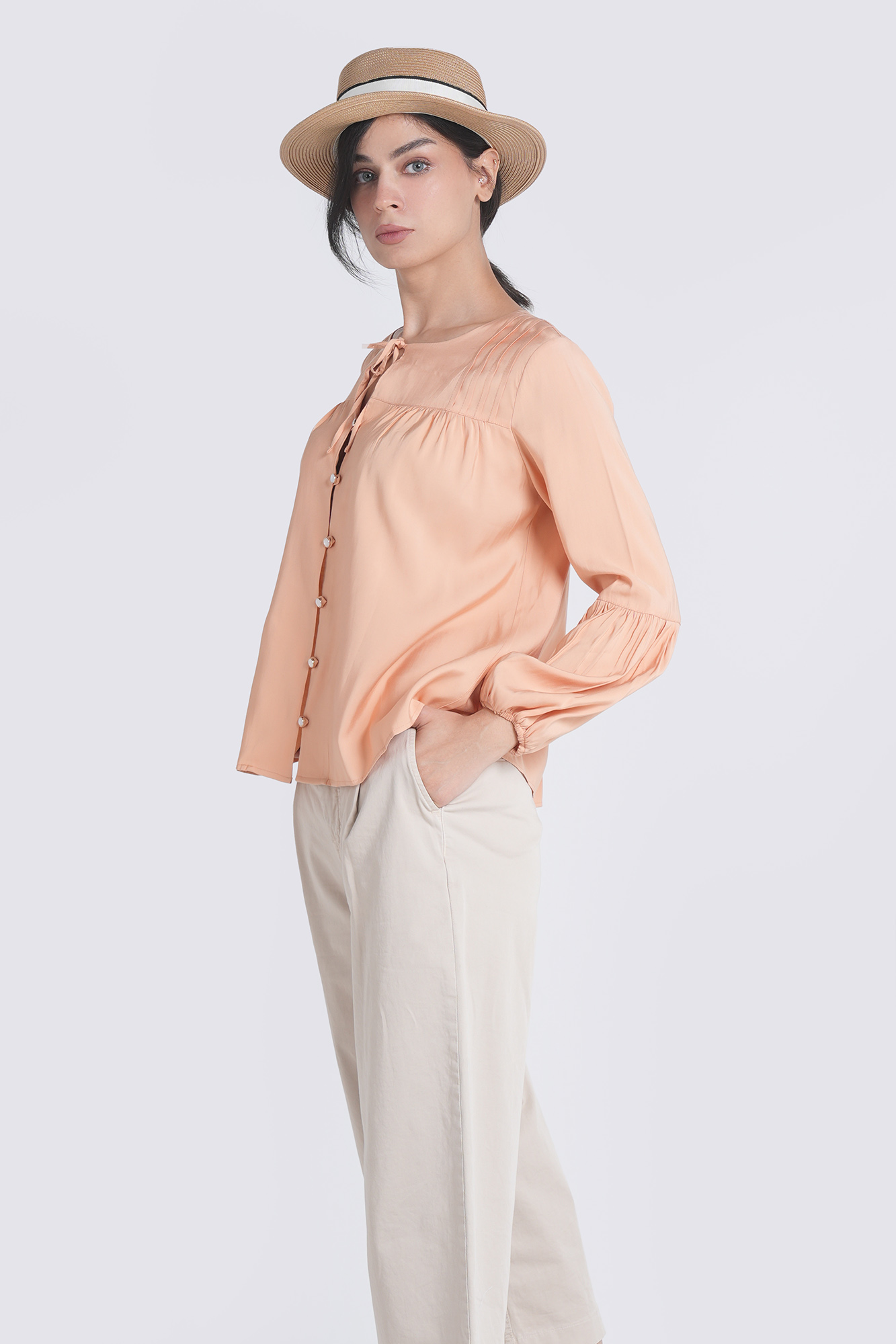 شومیز آستین بلند چین دار