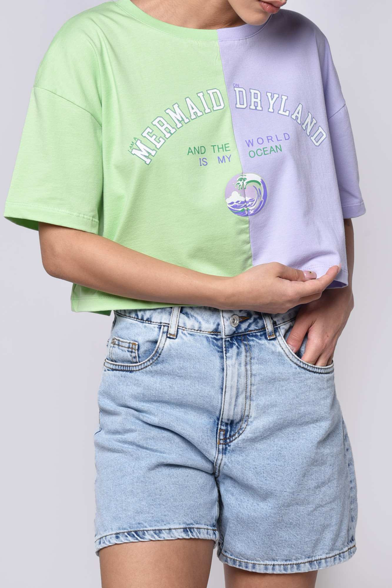 تیشرت آستین کوتاه دو رنگ چاپی