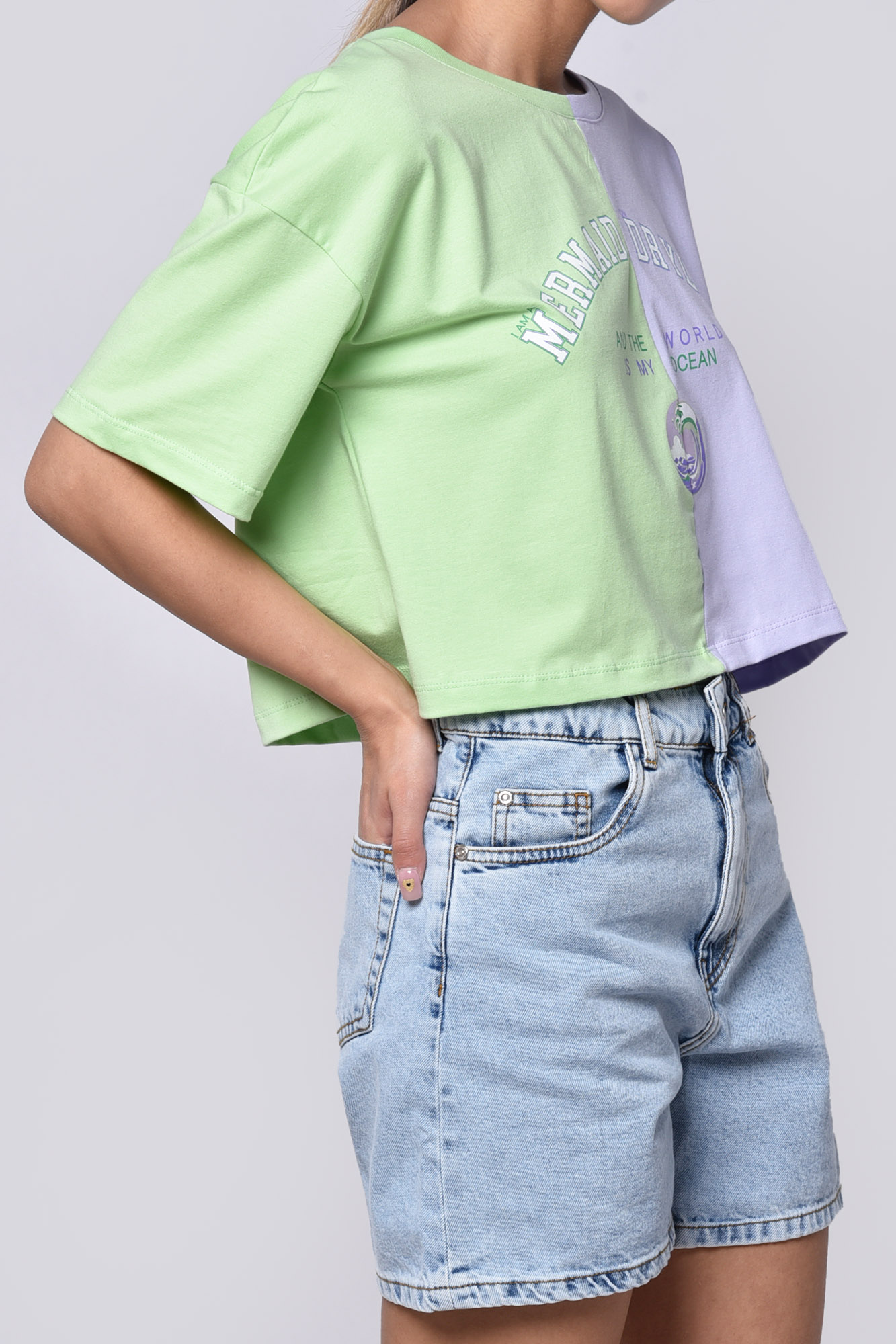 تیشرت آستین کوتاه دو رنگ چاپی