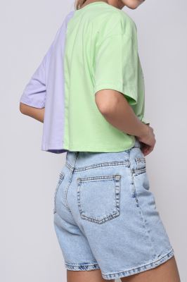 تیشرت آستین کوتاه دو رنگ چاپی