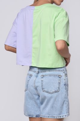 تیشرت آستین کوتاه دو رنگ چاپی