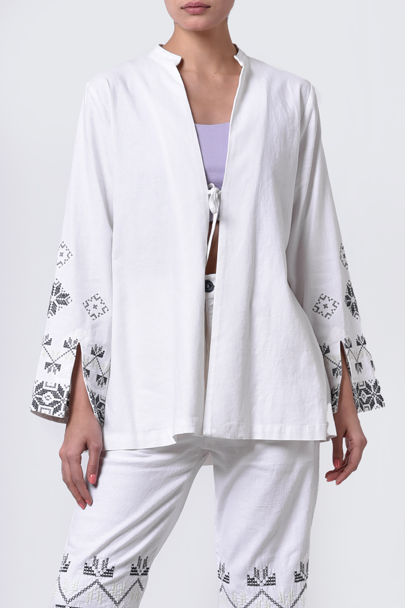 مانتو لینن آستین گلدوزی