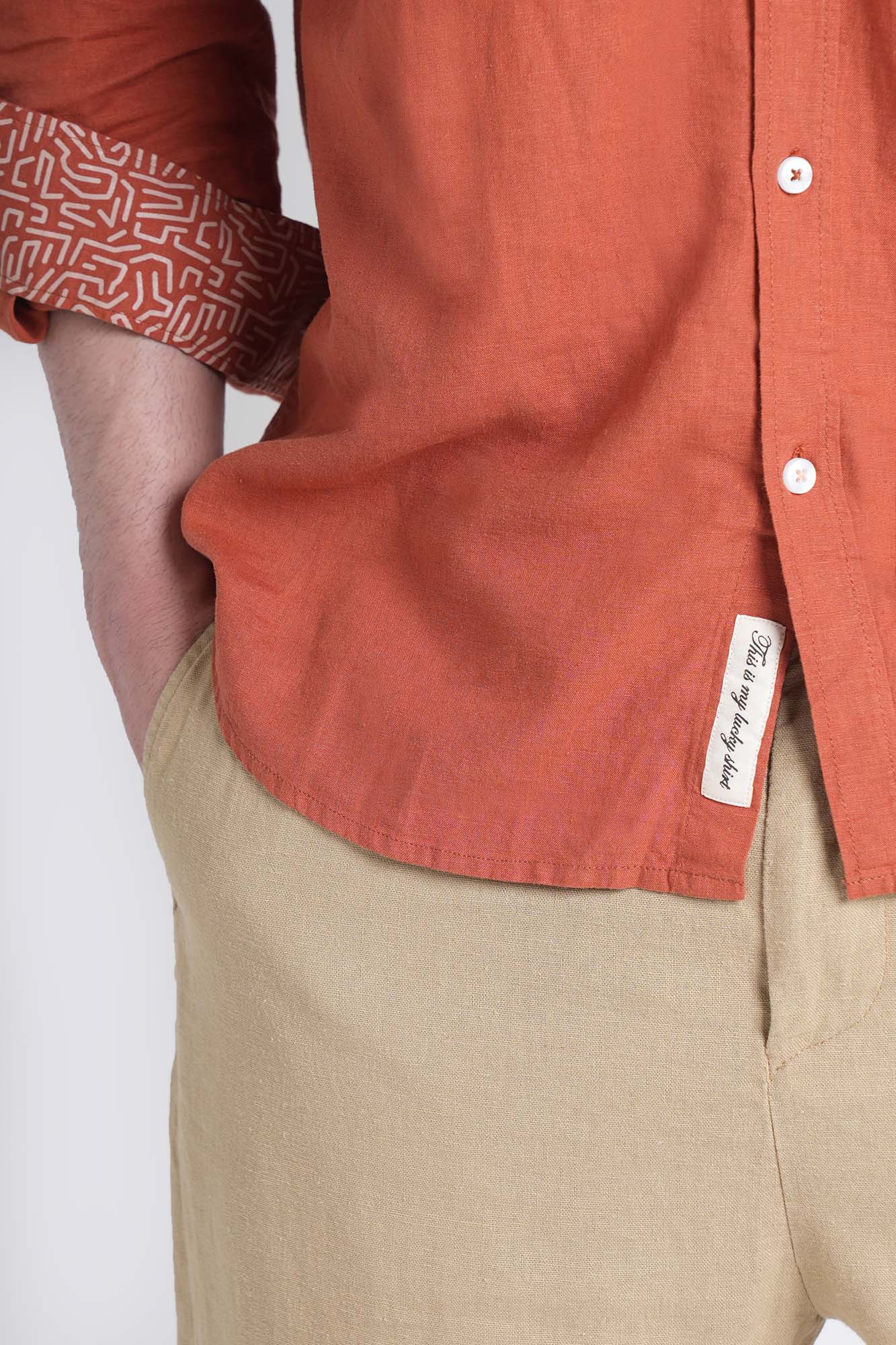 پیراهن آستین بلند یقه دار لینین