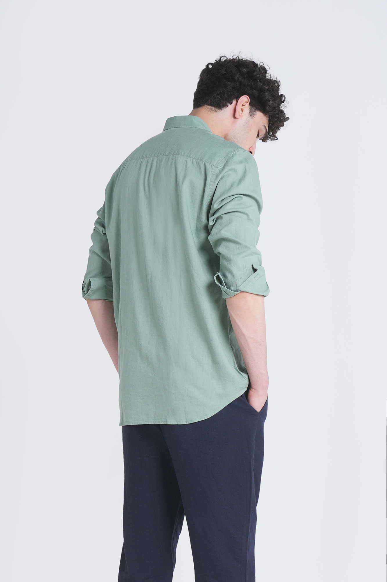 پیراهن آستین بلند یقه دار لینن