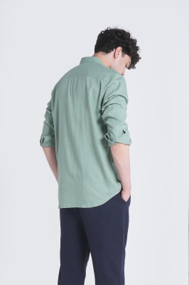 پیراهن آستین بلند یقه دار لینن