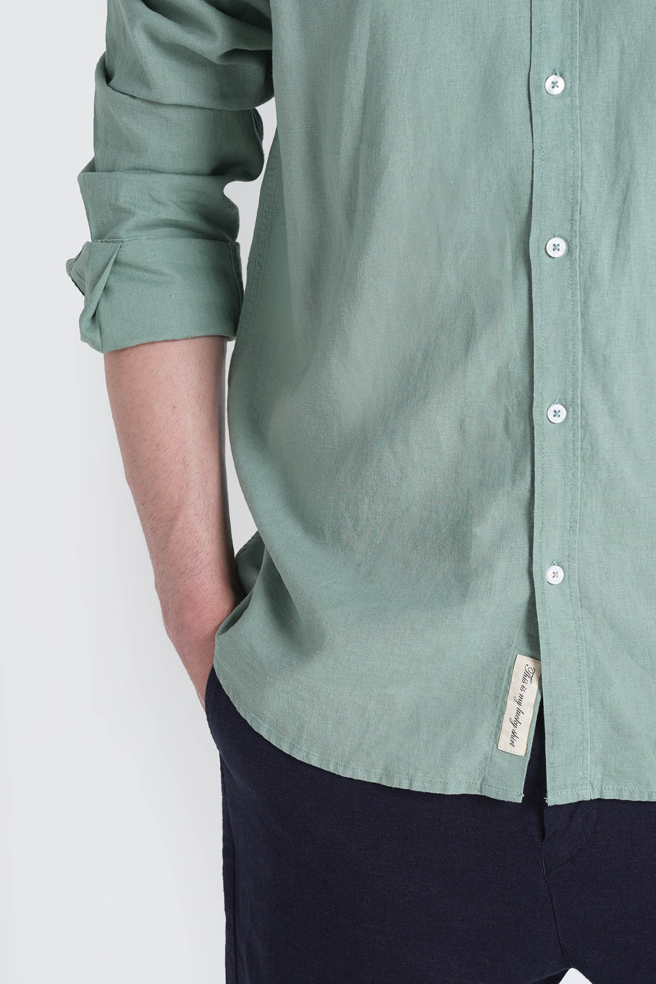 پیراهن آستین بلند یقه دار لینن