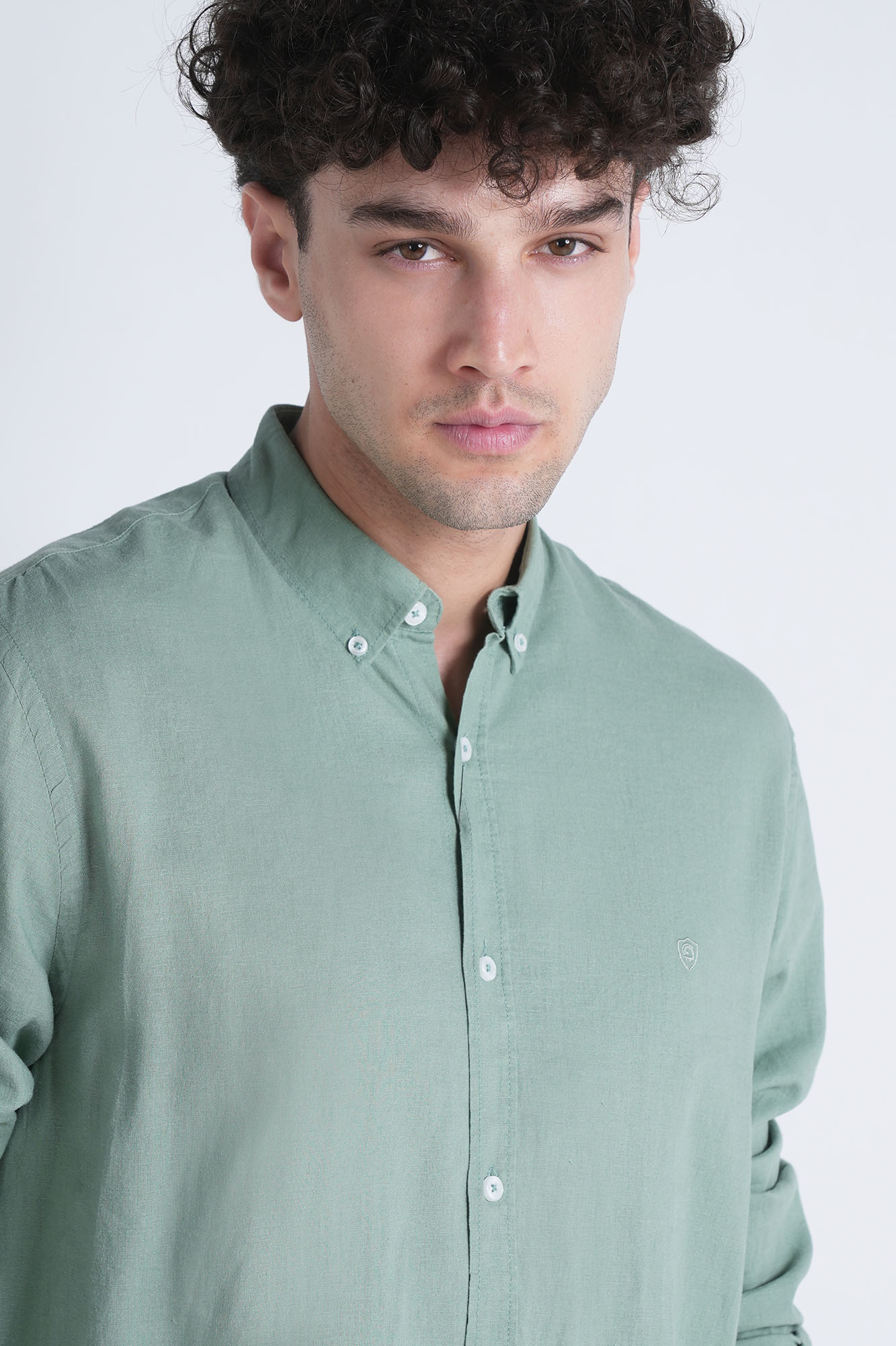 پیراهن آستین بلند یقه دار لینن