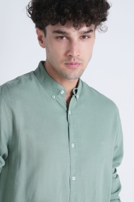 پیراهن آستین بلند یقه دار لینن