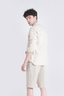 پیراهن آستین بلند یقه دار لینن