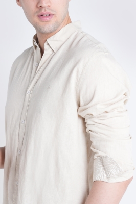 پیراهن آستین بلند یقه دار لینن