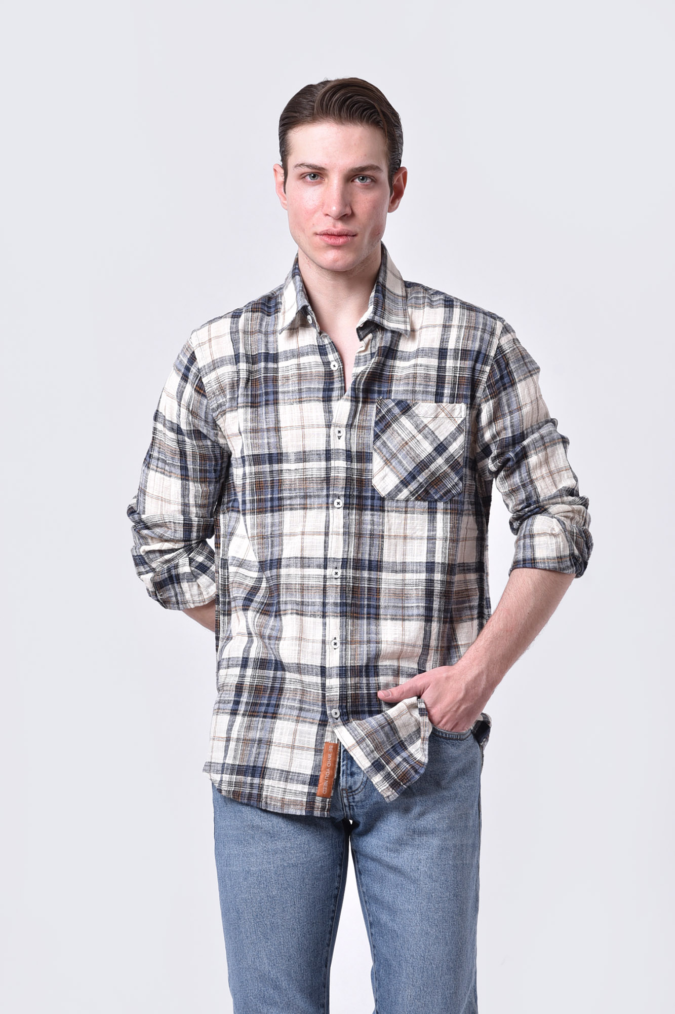 پیراهن آستین بلند چهارخانه رگولار فیت